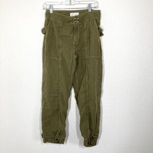 Anthropologie Pants Womens 4 Green Paperbag Cropped Tapered Cuffed Twill